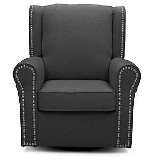 Give your stylish nursery a worthy throne with the on-trend Middleton Nursery Glider Swivel Rocker Chair from Delta Children. Fully upholstered for supreme comfort, this cozy chair with a gentle swivel and glide motion is the perfect backdrop to feed, soothe or bond with baby. Curved arms soften the look, while a sturdy frame with durable steel mechanisms ensures quiet movement and stability. Finished with brushed nickel-tone nail head trim, the Middleton Nursery Glider Swivel Rocker Chair from Delta Children adds a touch of opulence to any space.Made of wood, engineered wood and steel | Durable steel glide, rock and swivel mechanism | Easy-to-clean upholstery | Brushed nickel-tone nailhead trim | Loose seat cushion | Assembly required | For any questions regarding delta children products, please contact consumersupport@deltachildren.com monday to friday, 8:30 a.m. To 6 p.m. (est)