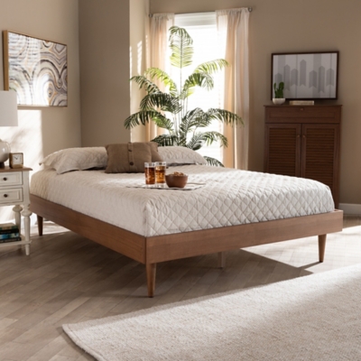 Baxton Studio Rina Mid-Century Queen Wood Bed Frame, Brown, rollover