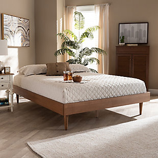Baxton Studio Rina Mid-Century King Wood Bed Frame, Brown, rollover