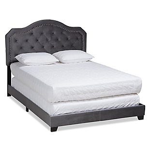 Baxton Studio Samantha Velvet Upholstered Queen Button Tufted Bed, Gray, large
