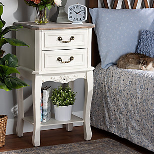 Baxton Studio Amalie Country Cottage Two-Tone 2-Drawer Wood Nightstand, , rollover