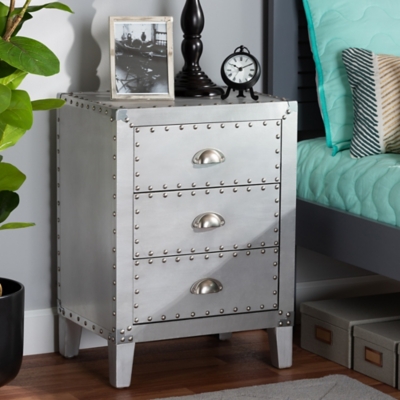 Baxton Studio Claude Metal 3-Drawer Nightstand, , large