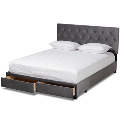 Caronia Velvet Upholstered Queen Platform Storage Bed | Ashley ...