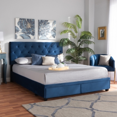 Caronia Velvet Upholstered Queen Platform Storage Bed, Blue