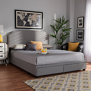 Baxton Studio Larese Upholstered 2-Drawer Queen Platform Storage Bed, Gray, rollover