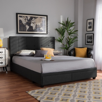 Baxton Studio Netti Upholstered 2-Drawer Queen Platform Storage Bed, Gray, large