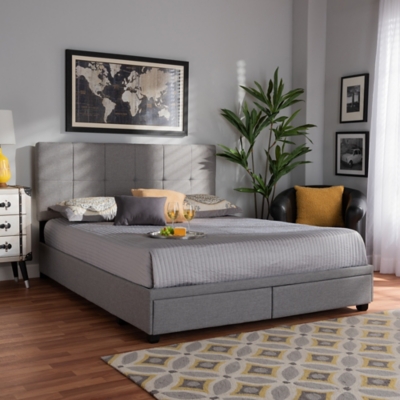 Baxton Studio Netti Upholstered 2-Drawer Queen Platform Storage Bed, Light Gray, large