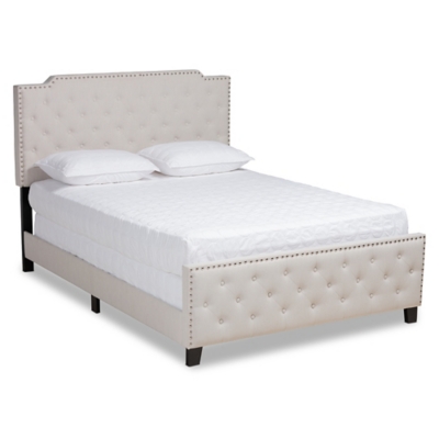 Baxton Studio Marion Upholstered Button Tufted Queen Panel Bed, Beige, large