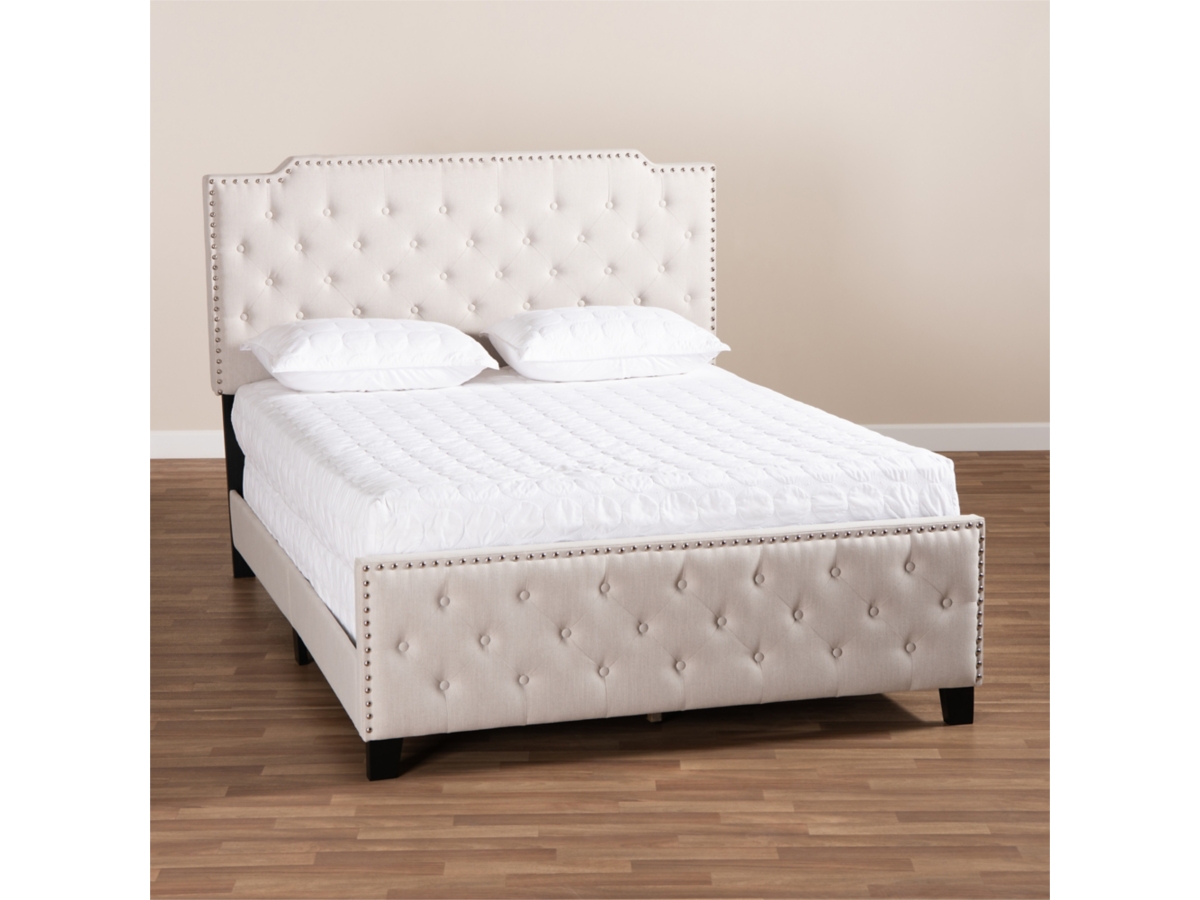 HomeSullivan Gray Button Tufted Linen Queen Upholstered Headboard 40e359bq 1gln