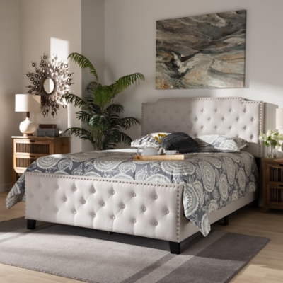 Marion Upholstered Button Tufted Panel Bed, Beige