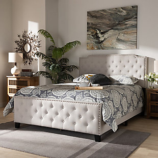 Baxton Studio Marion Upholstered Button Tufted King Panel Bed, Beige, rollover