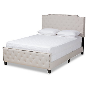 Baxton Studio Marion Upholstered Button Tufted King Panel Bed, Beige, large