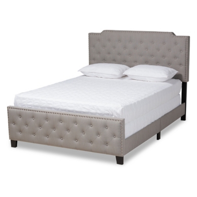 Baxton Studio Marion Upholstered Button Tufted Queen Panel Bed, Gray, large