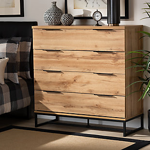 Baxton Studio Reid Industrial Oak Wood and Metal 4-Drawer Dresser, , rollover