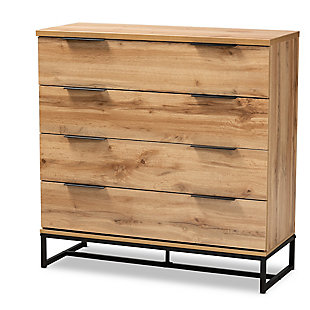 Baxton Studio Reid Industrial Oak Wood and Metal 4-Drawer Dresser, , large
