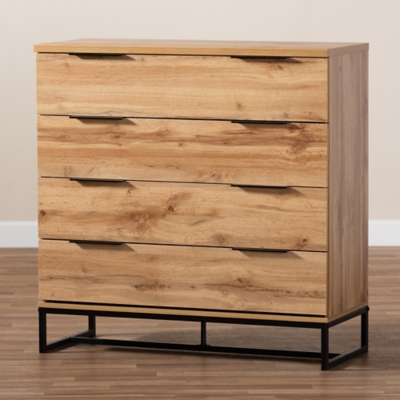 Reid Industrial Oak Wood And Metal 4 Drawer Dresser Ashley Furniture Homestore