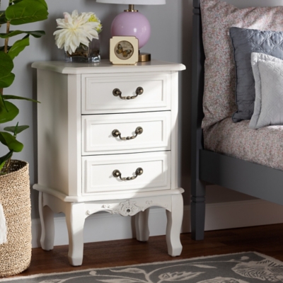 Gabrielle French Country Provincial 3-Drawer Nightstand, White