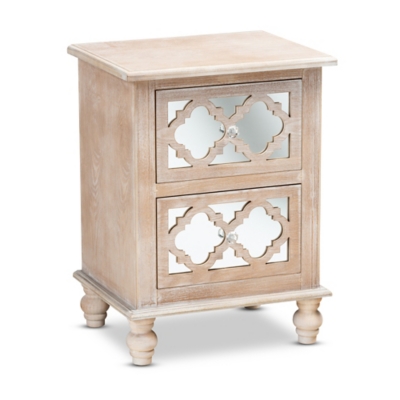 Baxton Studio Celia Wood and Mirror 2-Drawer Quatrefoil Nightstand | Ashley