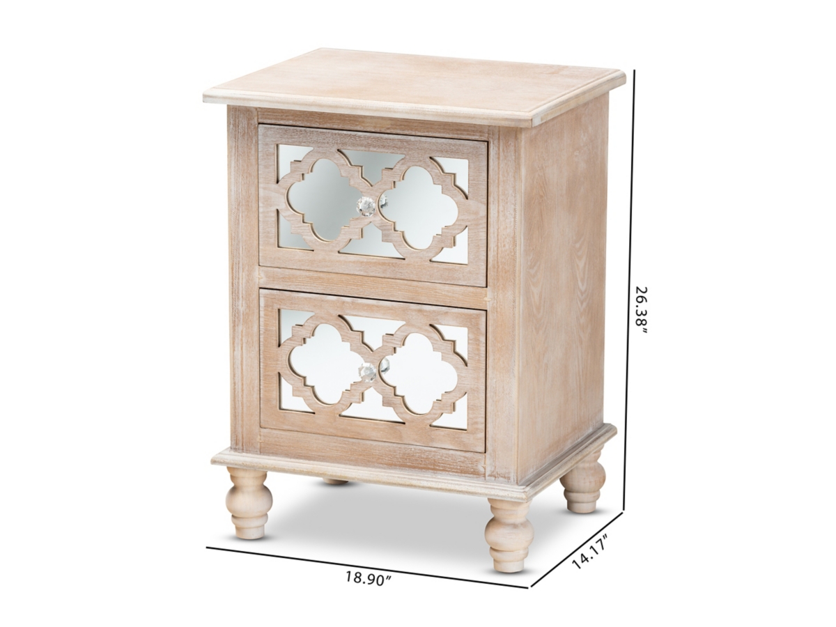 Celia Wood and Mirror 2-Drawer Quatrefoil Nightstand