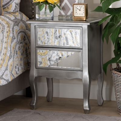 Leonie French Nightstand, Silver