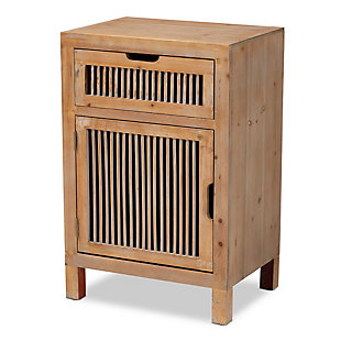 Baxton Studio Clement Oak 1-Door and 1-Drawer Wood Spindle Nightstand, , large