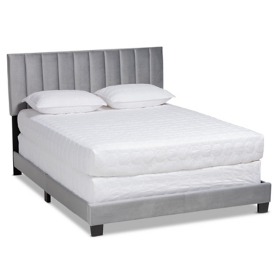 Baxton Studio Clare Velvet Upholstered Queen Panel Bed, Gray, large