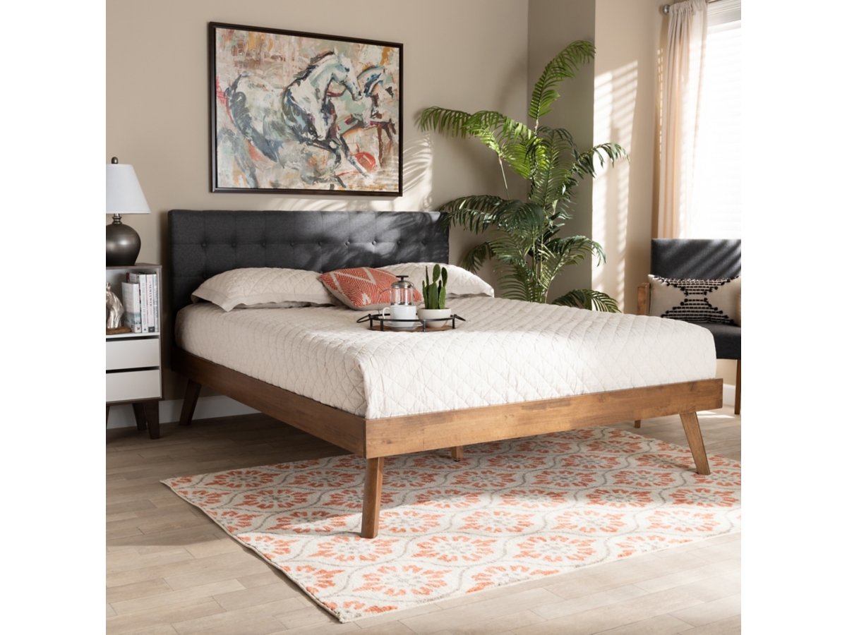 Devan Mid Century Upholstered Wood Queen Platform Bed Ashley