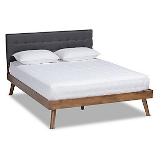Baxton Studio Devan Mid-Century Upholstered Wood Queen Platform Bed, Charcoal, large
