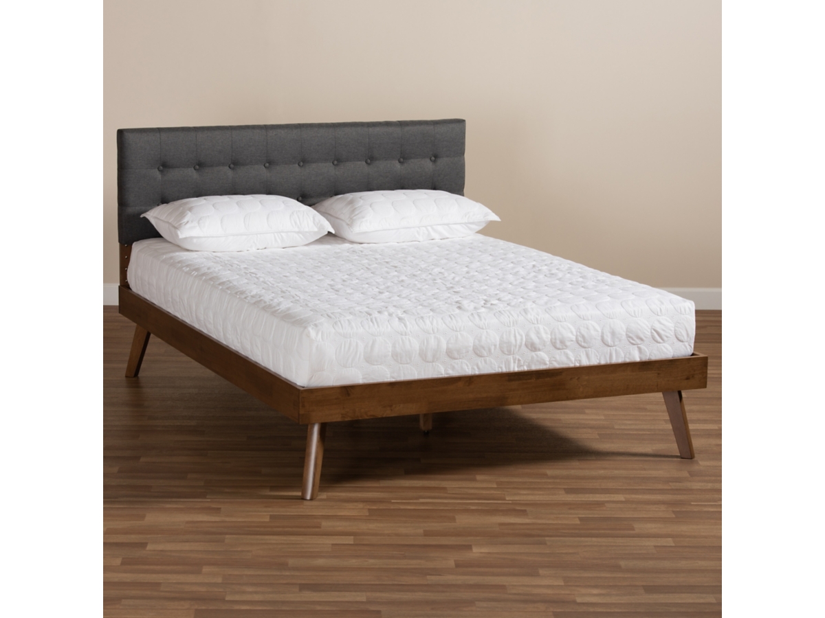 Devan Mid Century Upholstered Wood Queen Platform Bed Ashley