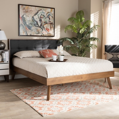 Baxton Studio Alke Mid Century Upholstered Wood Platform Bed Ashley