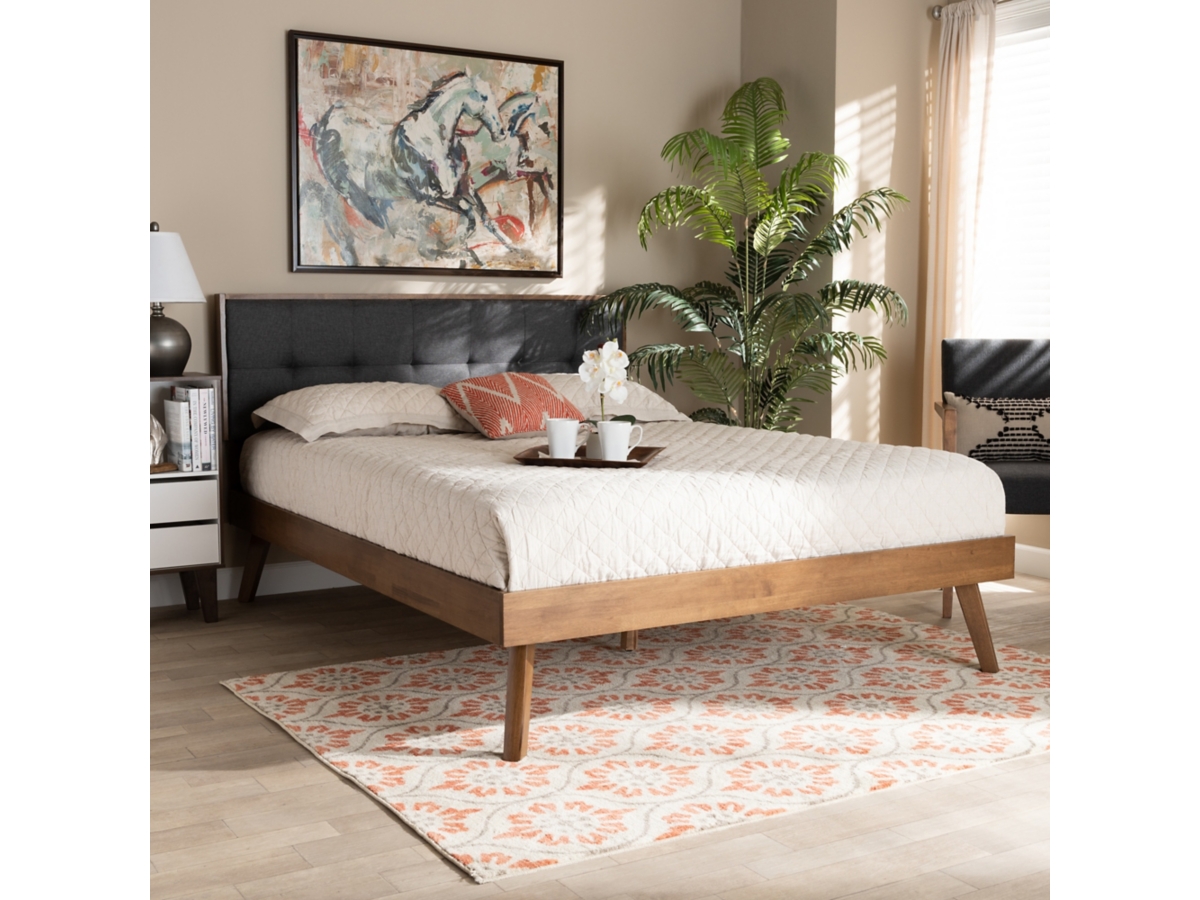 Baxton Studio Alke Mid Century Upholstered Wood Platform Bed Ashley