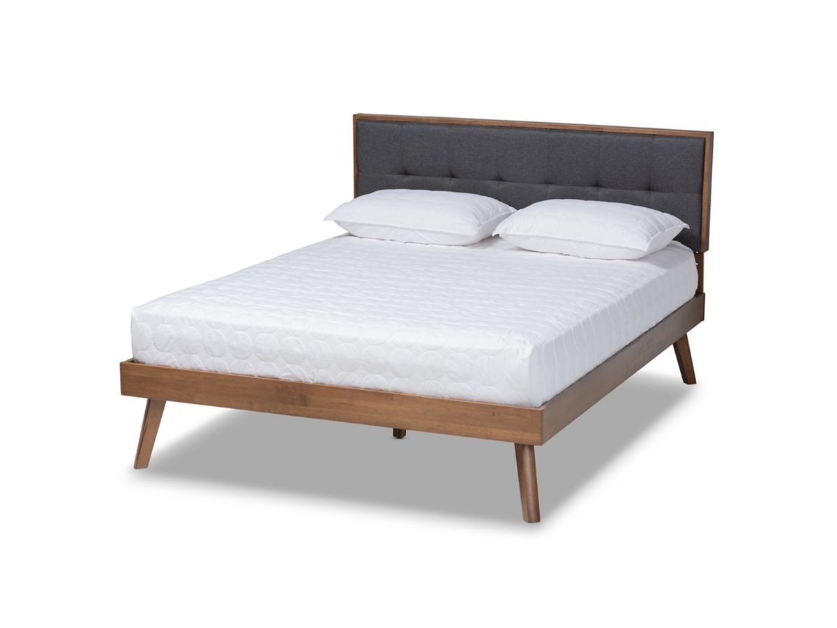 Baxton Studio Alke Mid Century Upholstered Wood Platform Bed Ashley