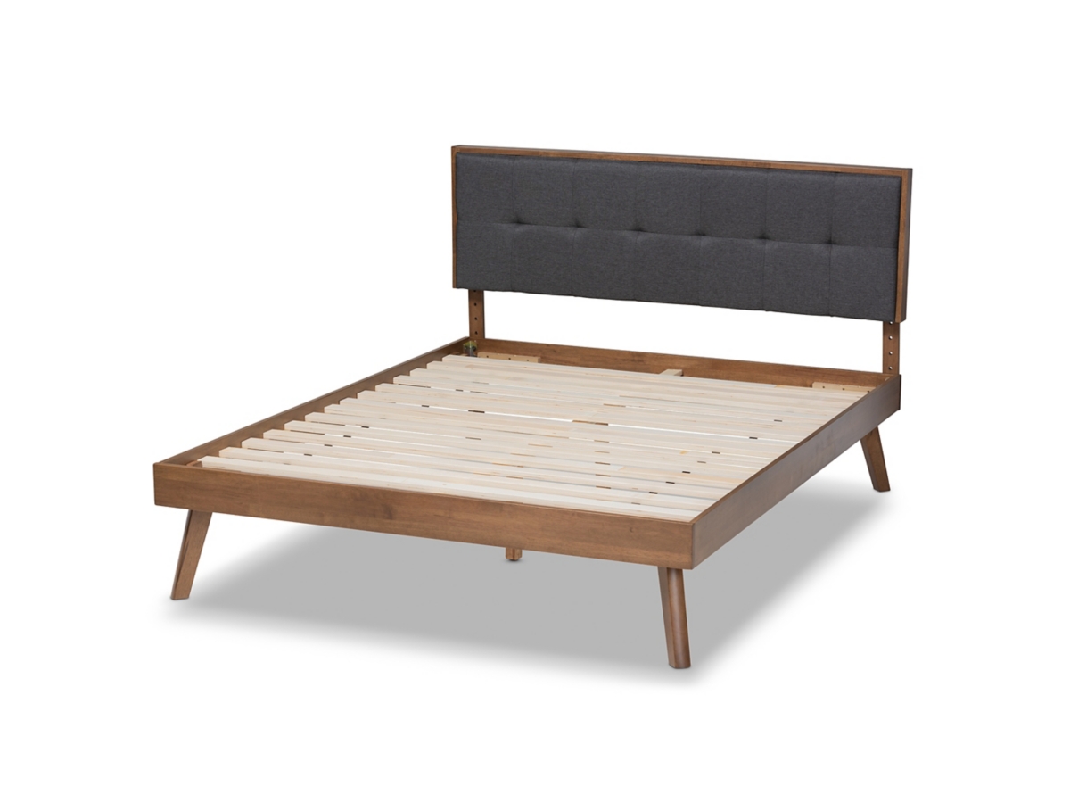 Baxton Studio Alke Mid Century Upholstered Wood Platform Bed Ashley