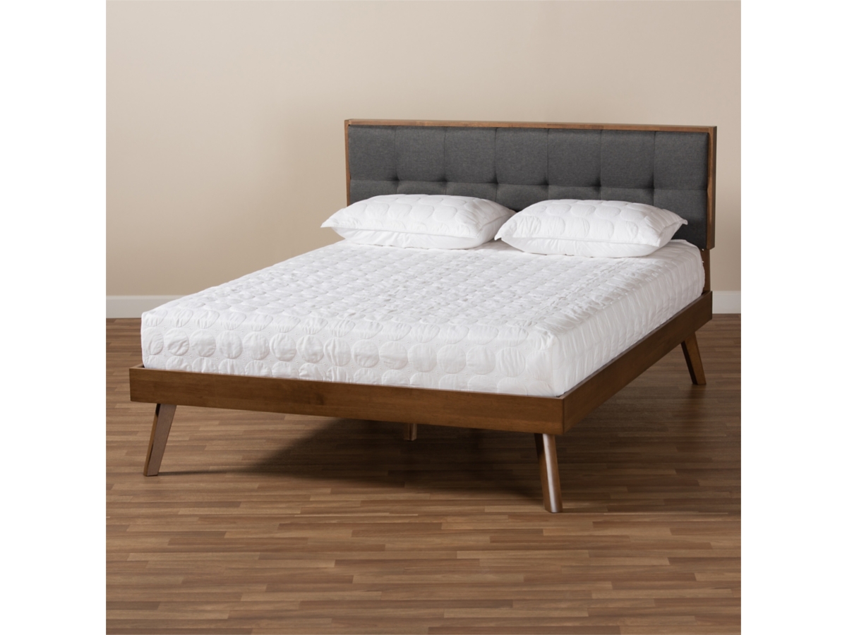 あ*お様 Bayou Baxton Studio Alke Mid-Century Upholstered Wood Platform Bed