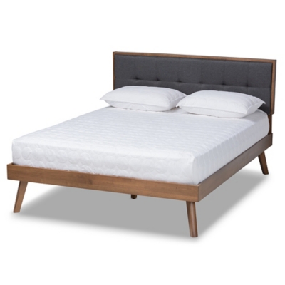 Baxton Studio Alke Mid-Century Upholstered Wood King Platform Bed - Thumbnail 3