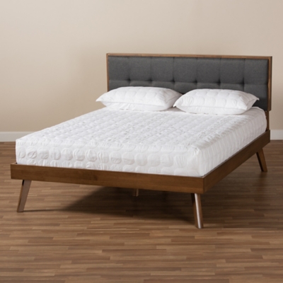 Baxton Studio Alke Mid-Century Upholstered Wood King Platform Bed - Thumbnail 5