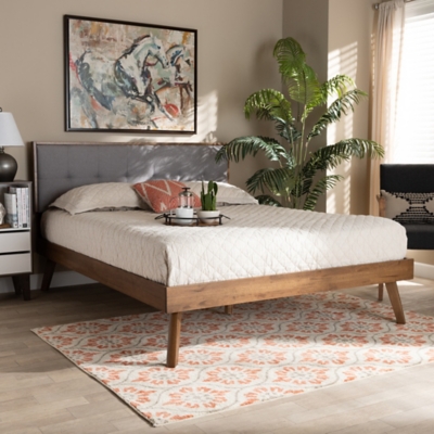 Alke Mid-Century Upholstered Platform Bed, Gray