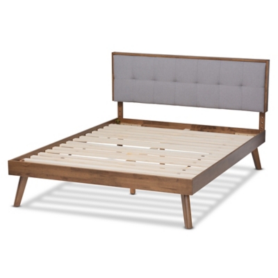 Baxton Studio Alke Mid-Century Upholstered Wood King Platform Bed - Thumbnail 4