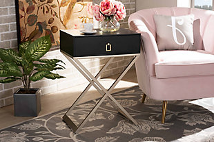 Baxton Studio Patricia Wood and Brass-Tone Metal 1-Drawer Nightstand, , rollover