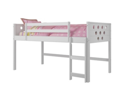 Kids Twin Low Loft Bed with Tent, Red, large