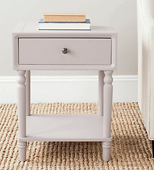 Add a touch of vintage charm with this end table. Bringing just the right amount of storage and country style to the bedroom, living room or even a home office with its clean lines and refined sculptured legs, this table is a pleasant addition to your farmhouse or country cottage aesthetic.Made of poplar wood and zinc | Gray lacquer finish | Single drawer | Zinc alloy hardware | Fixed lower shelf | Assembly required