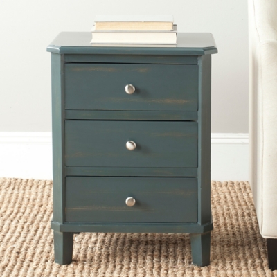 Safavieh Joe Night Stand with Storage Drawers, Steel Teal, rollover