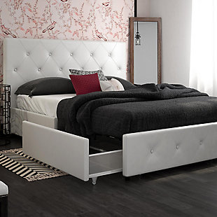 DHP Atwater Living Dana Full Upholstered Bed with Storage, White, rollover