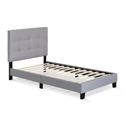 Furinno Twin Laval Button Tufted Bed Frame, Gray, large