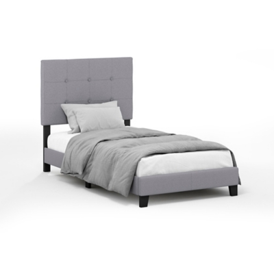 Furinno Twin Laval Button Tufted Bed Frame, Gray, large