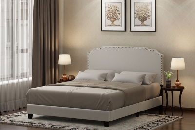 Furinno Twin Nadia Nailhead Trim Bed Frame, Beige