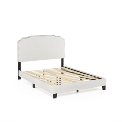 Furinno Nadia Nailhead Trim Bed Frame, Beige, grid