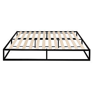 Furinno Full Angeland Monaco Metal Bed Frame Foundation with Wooden Slats, Black, rollover