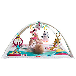 The Tiny Princess Tales Gymini Deluxe is the activity gym that gives you multiple ways to encourage your baby’s development. The Gymini baby gym features adjustable arches that can be easily arranged in a variety of ways to enhance your baby’s developmental environment. The open arches mode creates the ultimate tummy time space, allowing easy parental access for better bonding time. An electronic bird toy with lights and music feedback captivates and amuses your baby both when attached to the activity mat and when used as a take-along toy. This Gymini Deluxe engages baby’s senses and refines motor skills with a variety of detachable, entertaining developmental toys that promote baby’s growth and stimulate baby’s senses. The toys are detachable, making it easy to bring a favorite along when on the go. The soft play mat pad can easily be used as a changing pad and is machine washable for an easy clean.Adjustable arches create a multi-mode activity mat | Features 30 songs and 18 activities | Take-Along bird toy with lights and music allow for on-the-go fun! | Play mat is ideal for tummy time