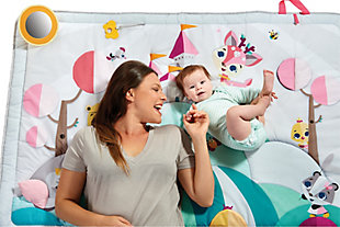 Give your baby extra room to play and explore with the Tiny Love Tiny Princess Tales Super Mat. It's truly super-sized and features a variety of engaging activities to encourage your baby's development, from fluttering playful flags to an engaging peek-a-boo tree and more. The variety of textures, images and toys provides baby with a space to be entertained as they learn important developmental skills. The extra-large size is great for play dates with plenty of room for two. The Super Mat is also a cozy place for bonding with baby and has a removable mirror that is perfect for helping you to extend tummy time. Easy to fold and carry, it's great to take on the go and is designed for both indoor and outdoor use.FUN AT HOME OR ON THE GO - Folds easily into a compact size that makes it perfect for taking along to the beach, park, or wherever the day takes you! | PLAYFUL TEXTURES - Features fun and engaging textures for tactile and motor skills development. | PROMOTE FACIAL RECOGNITION - Soft padded removable mirror on the play mat promotes facial recognition and continuous engagement. | CUTE BUTTERFLY TEETHER - Babies will love using the teether to soothe themselves during playtime.